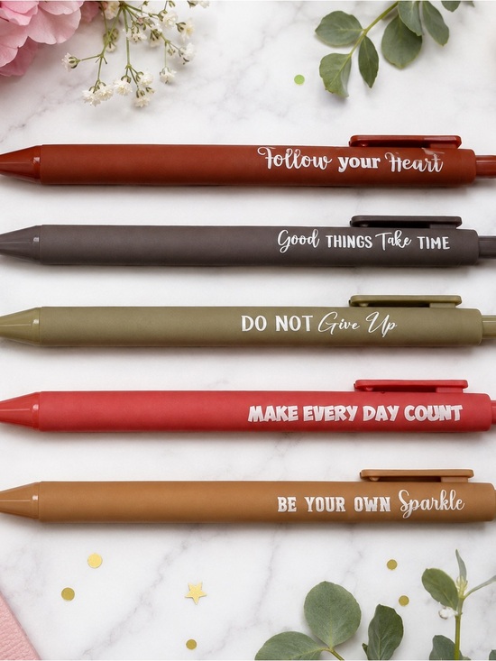 Other - 5 Inspirational Assorted Color Ballpoint Pen Set - Motivational Quotes-Blk Ink